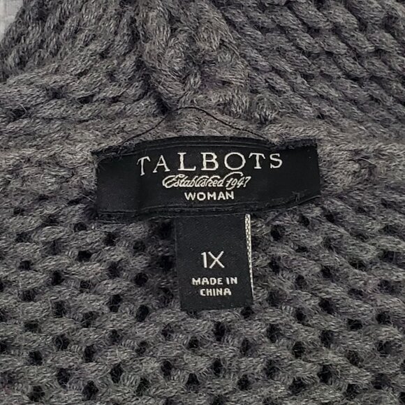 Talbots Size 1X Cardigan Sweater Coat Hooded Toggle Horn Knit Angora Blend Gray - Picture 4 of 9